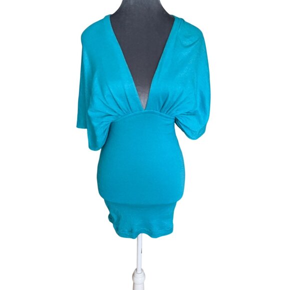 Vintage Deep V-Neck Dolman Sleeve Mini Dress - Picture 1 of 5